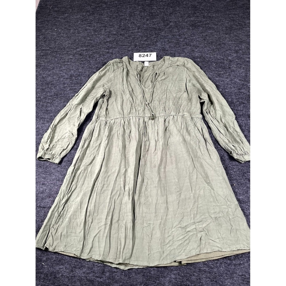 Old Navy A Line Dress‎ Womens Small Green Rayon Tie Split Neck Casual FLAWED